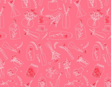 Aşk bitkileri ve şişeleriyle kusursuz desen