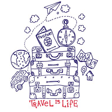 Travel is life, doodle vector