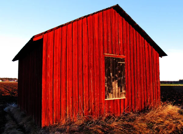 Rotes Landhaus Auf Einem Bauernhof Roabck Schweden — Stockfoto