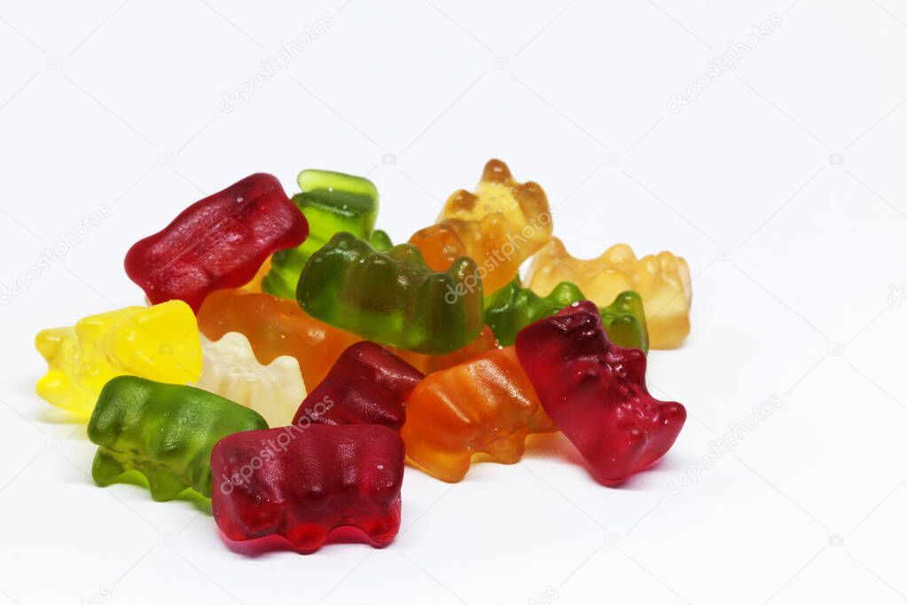 several jelly bears on white background