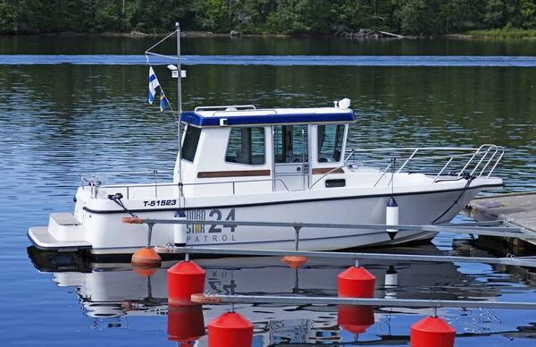 Umea Norrland Sweden June 2019 Small Motor Boat Sits Strompils — Stock Photo, Image