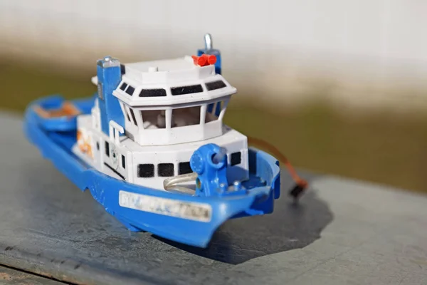 Toy Boat Blue White Plastic — Stock Photo, Image