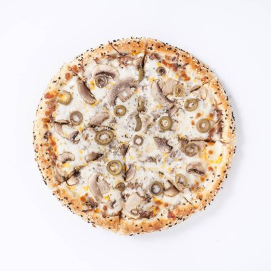 Pizza lezzetli ve lezzetli üst manzara