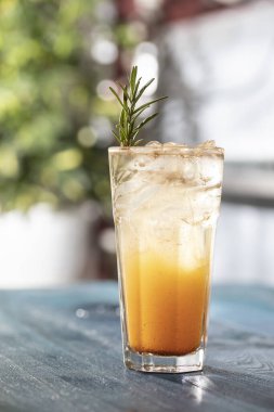 Fresh cocktail with fruit and ice. Alcoholic/ non-alcoholic drink beverage at the bar