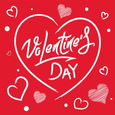 Happy Valentine s day text, hand lettering typography poster on red gradient background. Vector illustration.