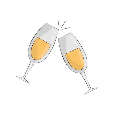 Pair of champagne glasses, set of sketch style