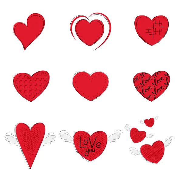 Vektorherzen gesetzt. Herz-Ikonen zum Valentinstag — Stockvektor