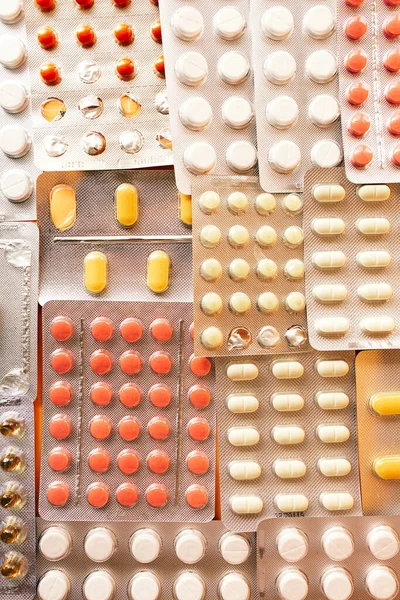 Many different colorful medication and pills from above. pills background — Stock Photo, Image