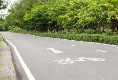 ok işaretiyle bisiklet yolu üzerinde oturum