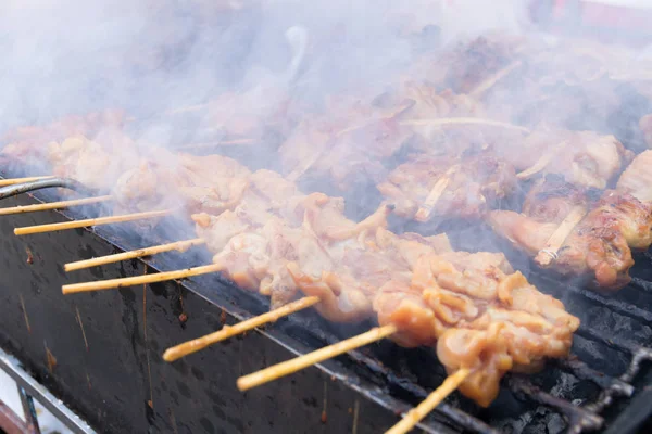 Grilled chicken skewer on charcoal stove , thai street food — Stock Photo, Image