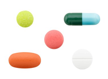 Beyaz arka plan üzerinde izole hapları kümesi