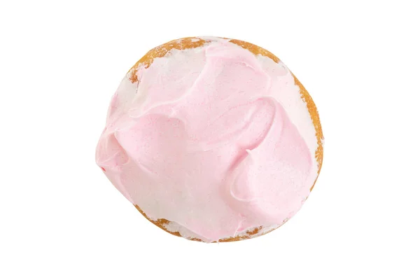 粉红草莓奶奶油甜甜圈 白色背景分离 — 图库照片