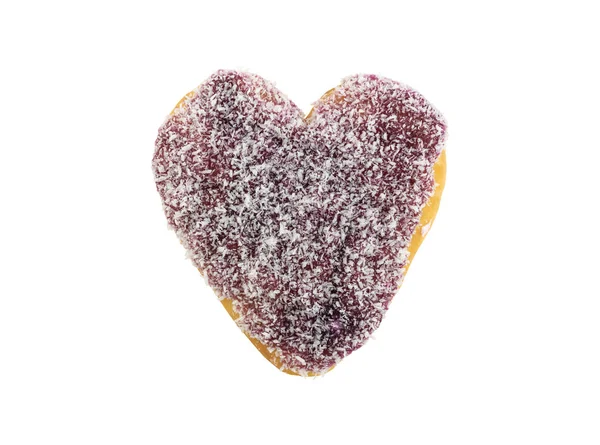 Coco Con Mermelada Arándano Esmaltado Donut Corazón Aislado Sobre Fondo —  Fotos de Stock