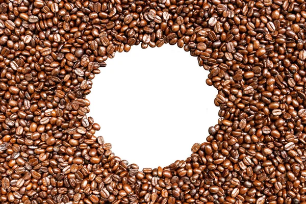 Circle Frame Roasted Coffee Beans Isolated White Background — Stock Photo, Image