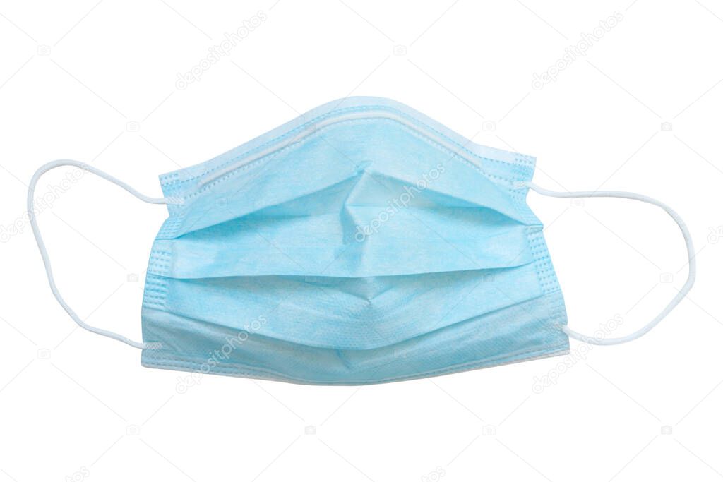 blue medical surgical face mask isolated on white background