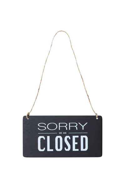 Sorry Closed Sign Board Hanging Rope Isolated White Background — Stock Photo, Image