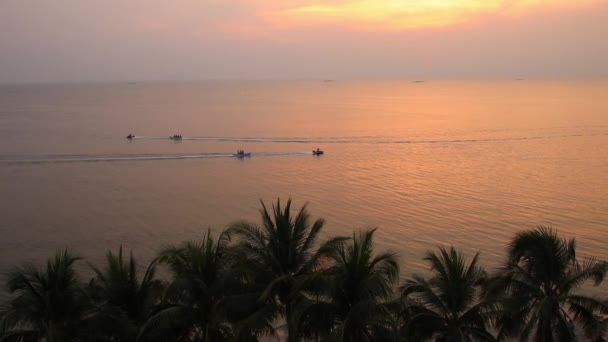 Banana Boat Jet Ski Riding Sea Golden Sunset — Stock Video