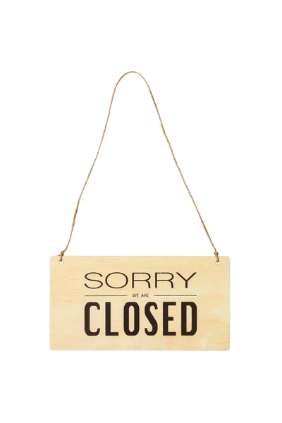 Sorry Closed Sign Board Hanging Rope Isolated White Background — Stock Photo, Image