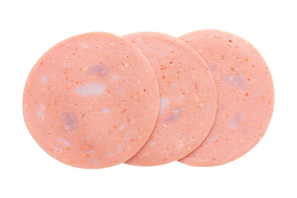 Tre Kryddiga Bologna Ham Bilder Isolerade Vit Bakgrund — Stockfoto