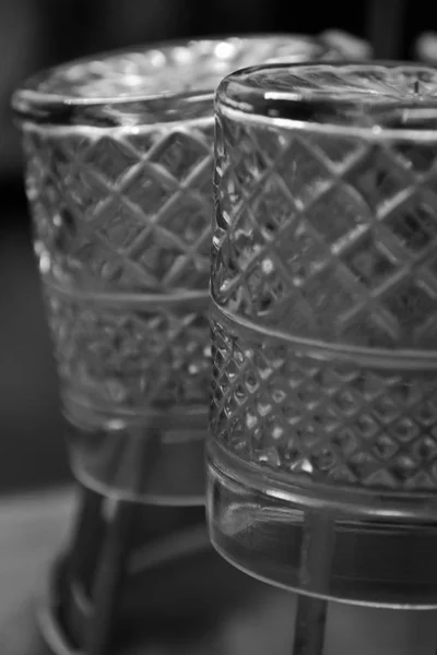 Few Glasses Drying Rack Black White — Stock Photo, Image