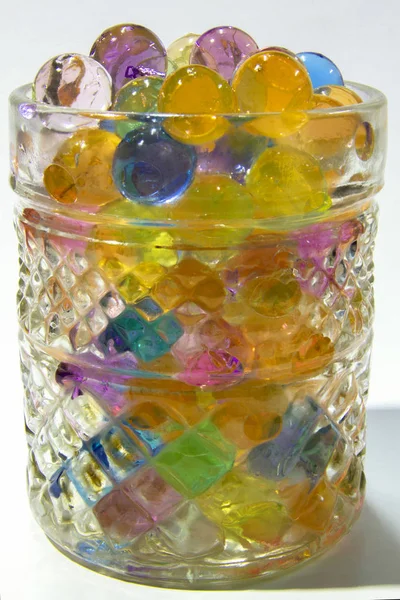 Close Shiny Colourful Water Beads Drinking Glass — Stock Photo, Image