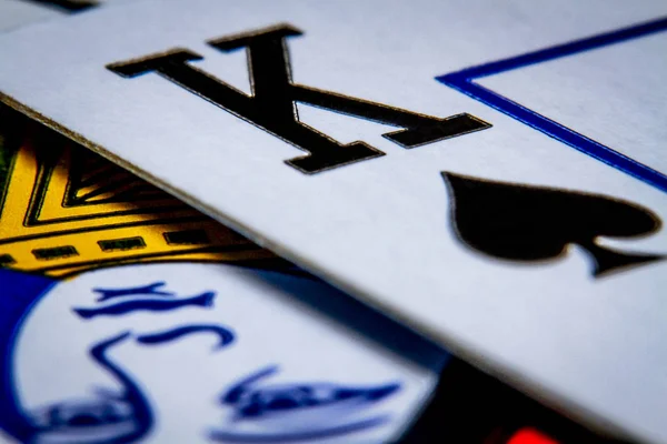 Macro Tiro Jogando Cartas Rei Espadas Close Imagem — Fotografia de Stock