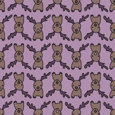 Pembe arka planda ren geyikleri olan kusursuz vektör noel deseni