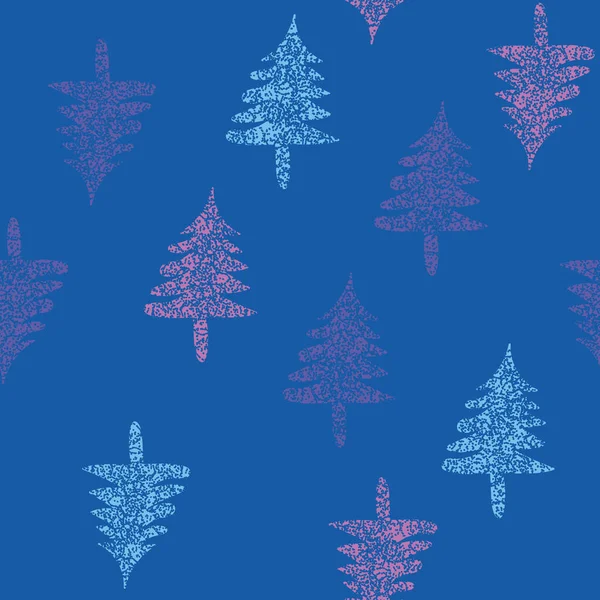 Бесшовный векторный рисунок с голубыми фиолетовыми и розовыми рождественскими деревьями — стоковый вектор