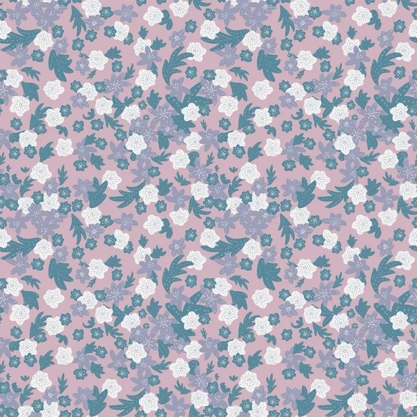 Naadloze vector patroon achtergrond met bloemen en bladeren in pastel roze teal en grijs — Stockvector