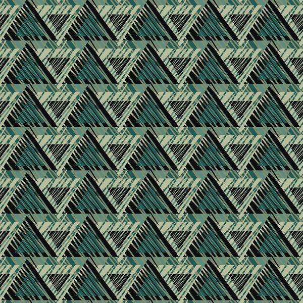 Безшовний векторний геометричний візерунок з текстурованими зеленими трикутниками — стоковий вектор