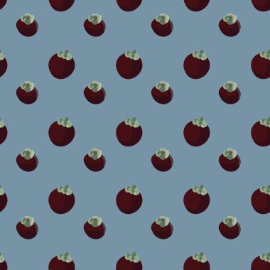 Mavi arka planda tüm mangosteen meyveleri ile kusursuz vektör deseni