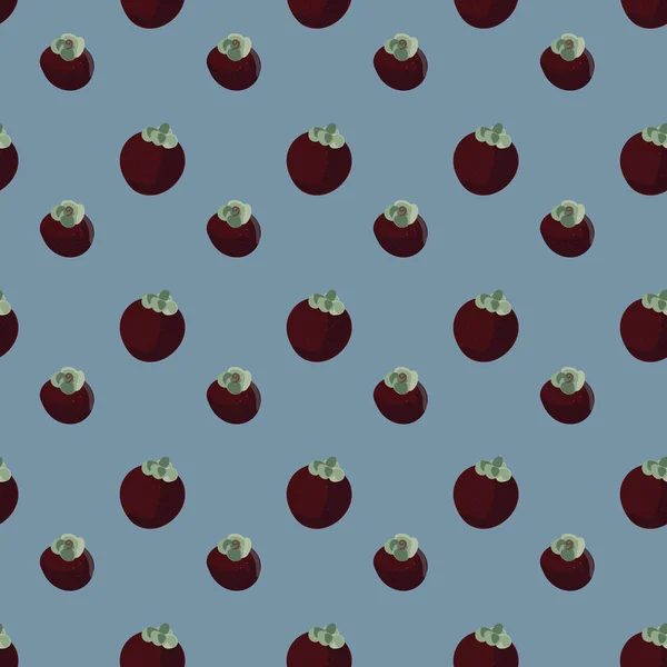 Motif vectoriel sans couture avec des fruits entiers de mangoustan sur un fond bleu — Image vectorielle