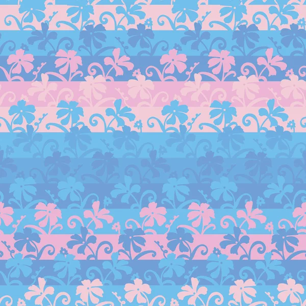 Fond motif rayé vectoriel sans couture avec des fleurs roses et bleues — Image vectorielle