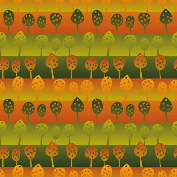 Patrón de rayas vectoriales sin costura con paisaje de huerto en verdes y rojos — Vector de stock