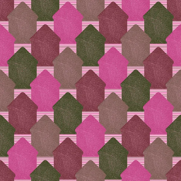 Nahtloses Vektormuster mit strukturierten Hausformen in rosafarbenen Farben — Stockvektor