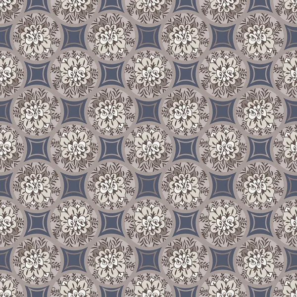 Patrón vectorial sin costuras con azulejos de porcelana decorados florales mosaico en gris silenciado azul y marrón — Archivo Imágenes Vectoriales