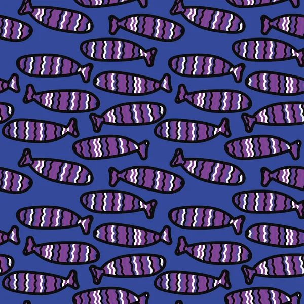 带紫色条纹鱼的无缝病媒图案 — 图库矢量图片