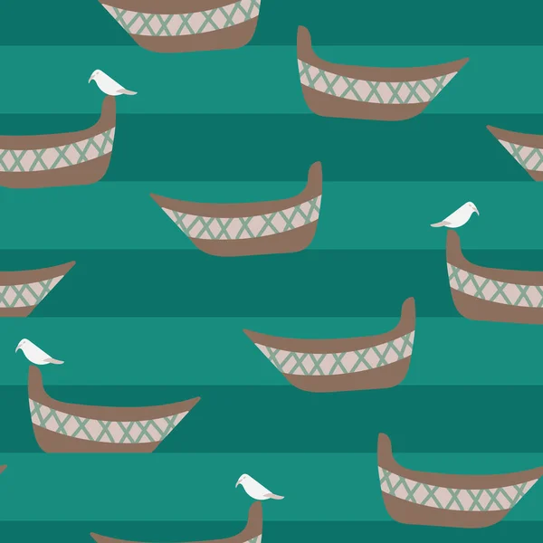 有船只、海鸥和水纹的无缝矢量图案 — 图库矢量图片