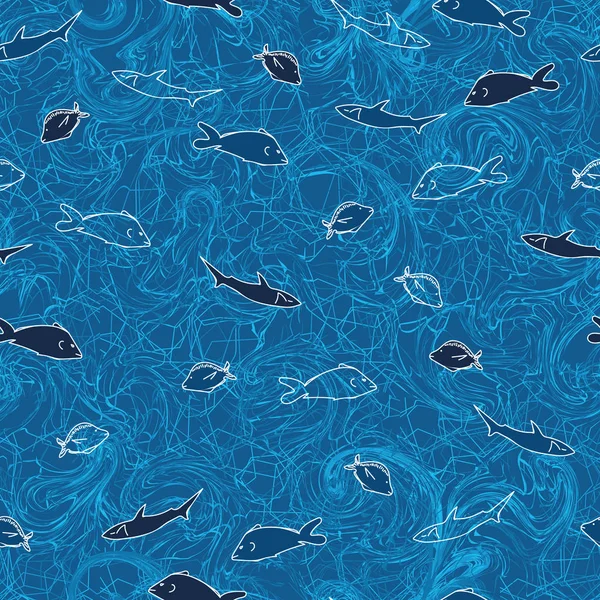 Motif texturé vectoriel sans couture avec natation ish dans l'océan bleu — Image vectorielle