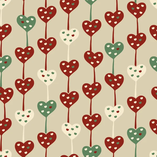Motif vectoriel sans couture avec des lillipops en forme de coeur dans des couleurs rétro — Image vectorielle