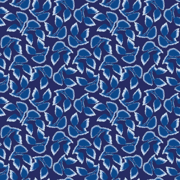 Seamless vector pattern with indigo blue leaves — Stock Vector