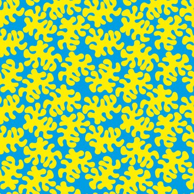 Mavi arka planda parlak sarı şekilli kusursuz vektör soyut vetor deseni