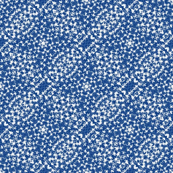 Motif vectoriel décoratif sans couture avec ornement bleu et blanc organique — Image vectorielle