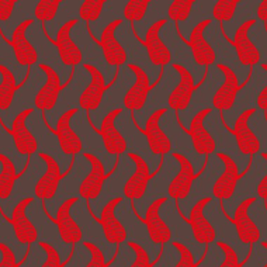 Kahverengi arka planda kırmızı yapraklı kusursuz vektör süsleme deseni