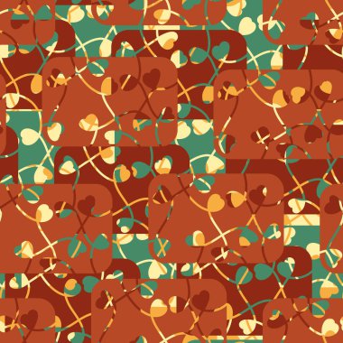 Renkli tuğla duvar ve tırmanan sarmaşıklarla kusursuz vektör deseni