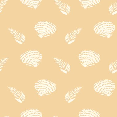 Kum rengi arka planda beyaz kabuklu kusursuz vektör deseni