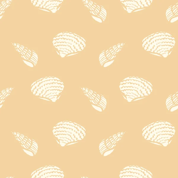 Seamless vector pattern with white shells silhouettes on a sand colored background — 스톡 벡터