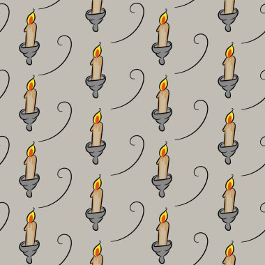 Gri bir arka planda antik şamdanlarla kusursuz vektör deseni