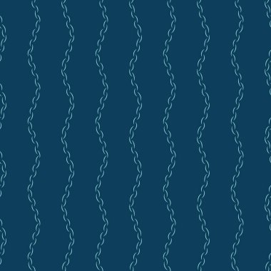 Okyanus mavisi zemininde uzun zincirleri olan kusursuz vektör dikey çizgili desen