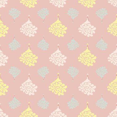 Prenses elbiselerindeki bebeklerin pudra pembesi arkaplan üzerinde kusursuz vektör deseni